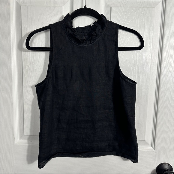 J. Crew XS ruffle neck sleeveless linen shirt, button back, lightweight, spring - Picture 1 of 8